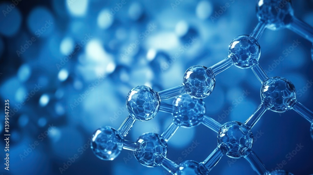 Poster abstract blue background featuring a hexagonal network and glowing dots, symbolizing technology, sci