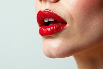 Obraz premium Close-up of vibrant red lipstick on pure white , smooth, fashion