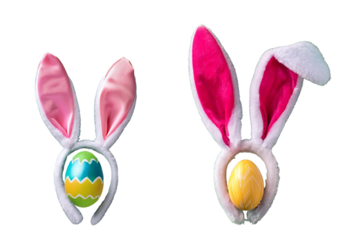Colorful bunny ears with Easter eggs to celebrate the festive season cheerfully.
