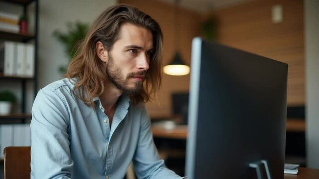 Confident Businessman Working in Modern Office

