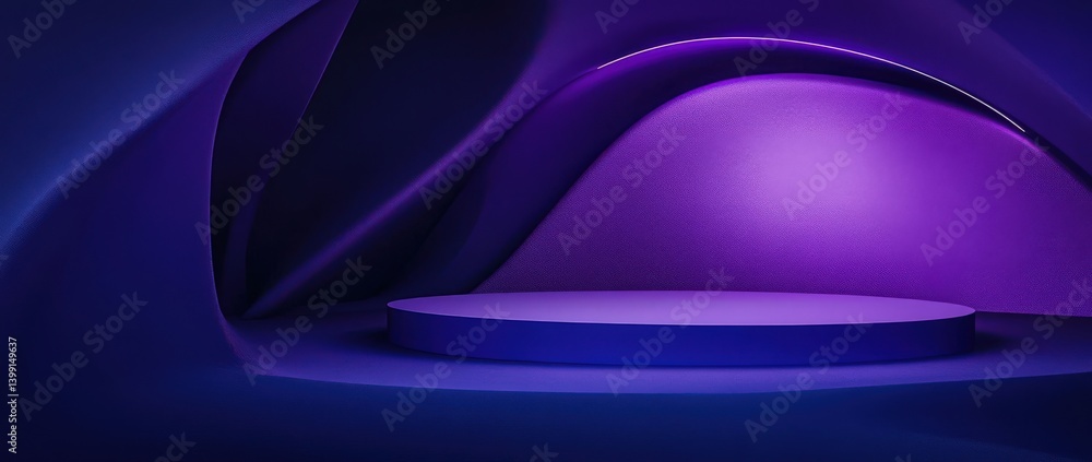 Poster 3d render of a purple neon light background featuring an empty podium for product display. abstract 