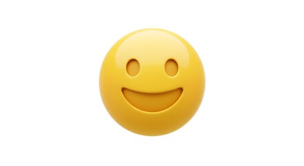 Fototapeta premium Golden smiling emoji face on white background, 3D icon style
