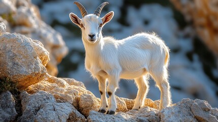 Obraz premium Majestic Mountain Goat: A Stunning Portrait of a Young Goat on Rocky Terrain
