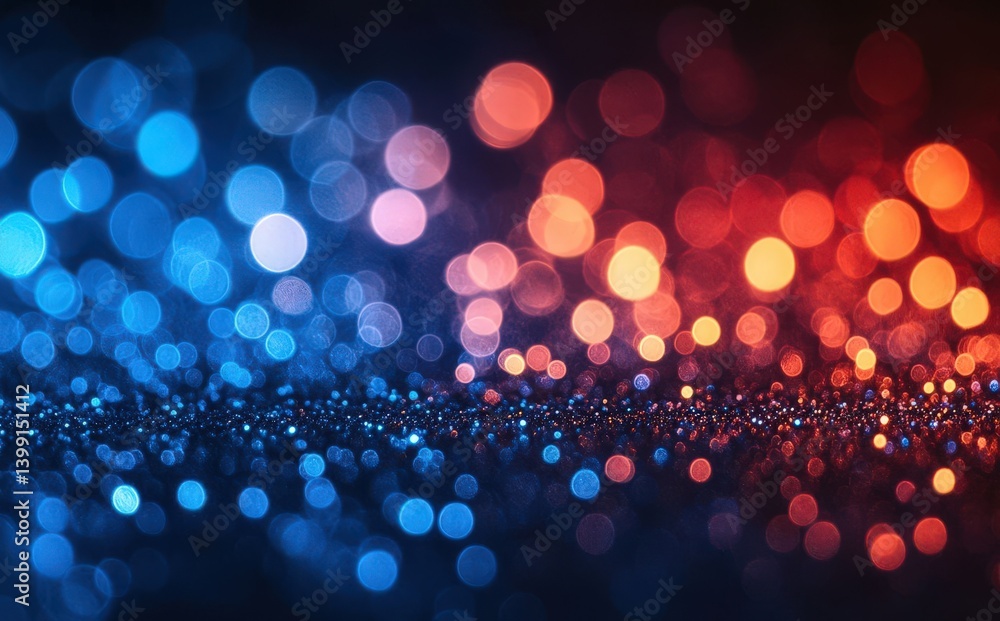 Poster abstract blurred background featuring bokeh lights in red and blue hues. shiny, glowing particles cr