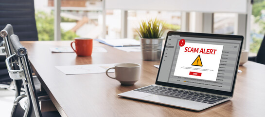 Cyber security software show alert of cyber attack for protection snugly. Danger from virus, phishing and cyber fraud.