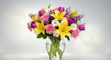 Fototapeta premium A vibrant floral arrangement in a glass vase evokes feelings of joy and affection