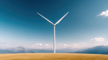 Obraz premium A lone wind turbine stands tall over a golden field