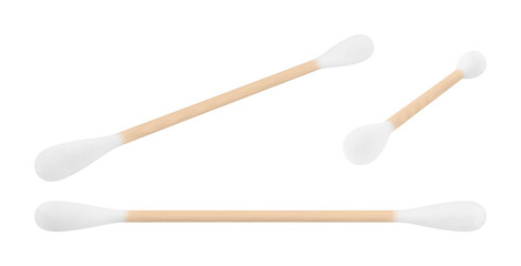 Wooden cotton swab. Isolated earstick 3D rendering.