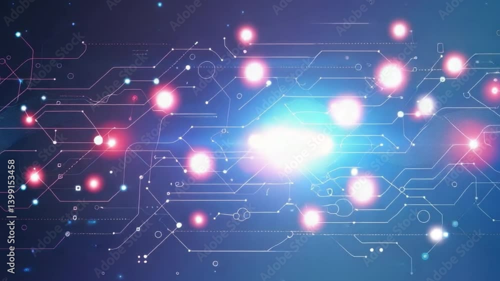 Poster vibrant digital background with abstract circuit patterns, glowing nodes and lines, showcasing futur
