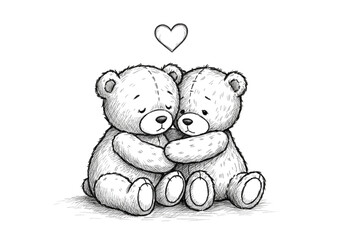 Obraz premium Two Teddy Bears Hugging with Heart Graphic on Black