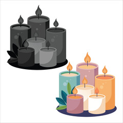 Organic Soy Wax Candles, Vector illustration of isolated black and white with coloring candles