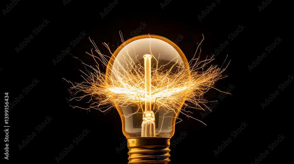 Poster illuminating light bulb with sparkling effect