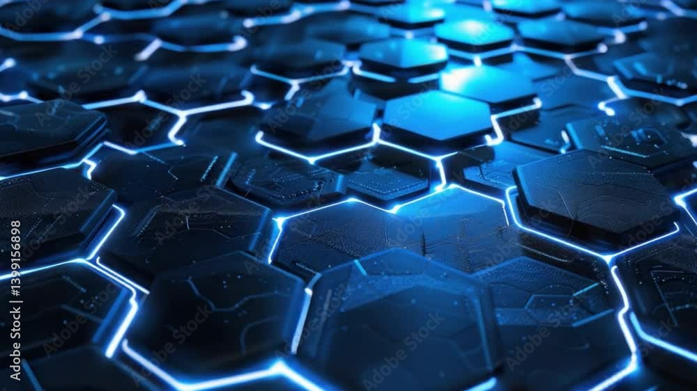 Poster futuristic hexagonal pattern glowing blue technology design for modern abstract digital innovation a