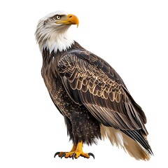 Obraz premium Majestic Bald Eagle Standing Proudly on a Rock Against a Clear Blue Sky Background