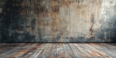 Rustic Empty Room with Aged Walls and Wooden Floor