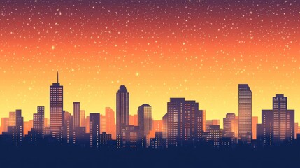 Fototapeta premium Stylized depiction of a city skyline beneath a starlit sky
