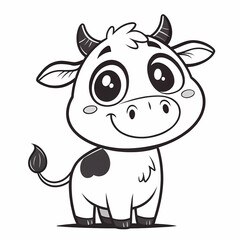Fototapeta premium Coloring page with a cute cow for kindergarten. Black and white illustration with a cow. Printable sheet