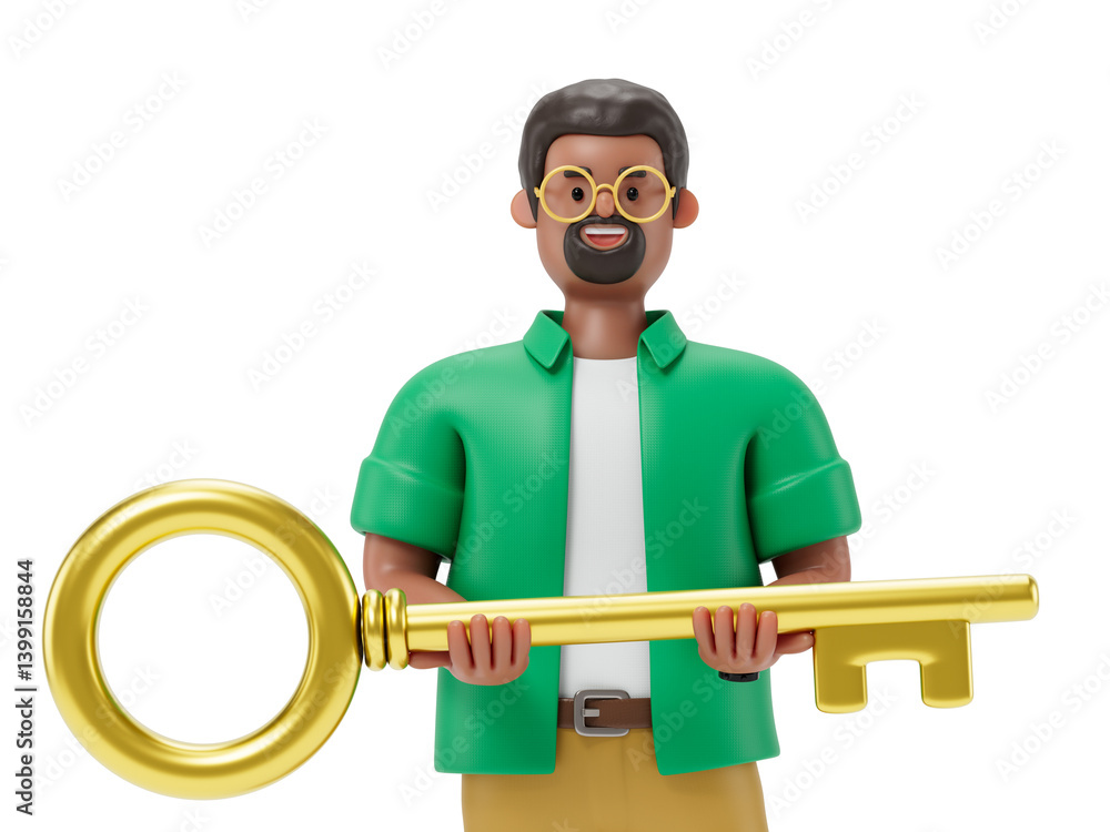 Aufkleber man holding a large green checkmark, symbolizing approval or success. 3d rendering, conceptual image