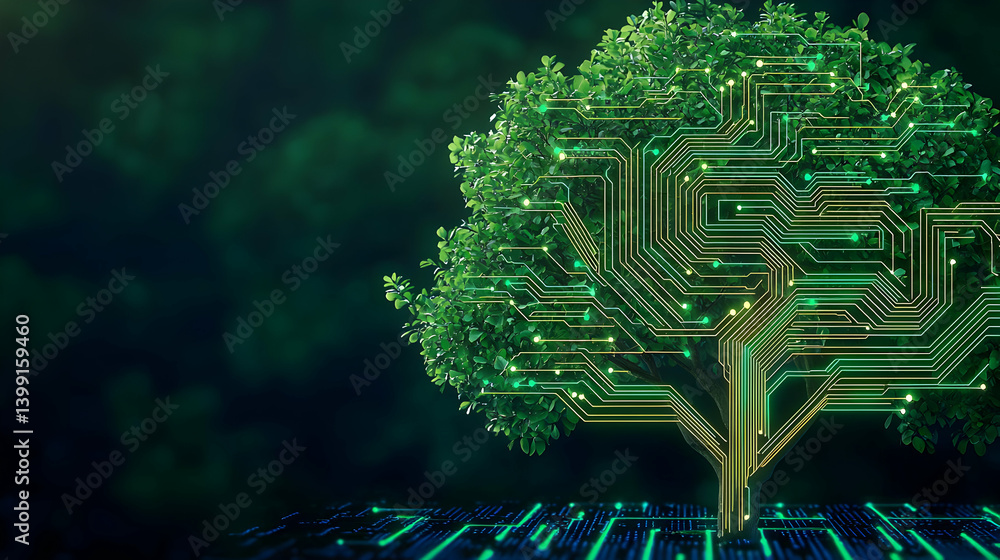 Poster digital tree with circuit board design
