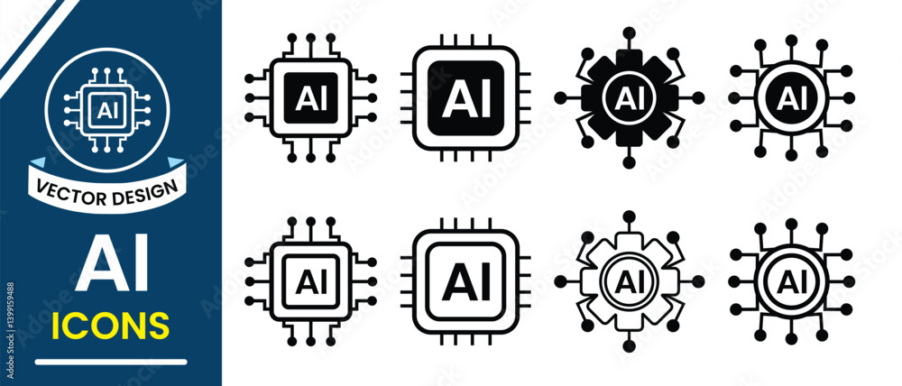 Poster ai, artificial intelligence line icon, vector set design. artificial intelligence icon set. ai chip,