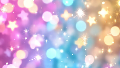 vibrant background featuring colorful bokeh lights and star shapes, creating dreamy and festive atmosphere