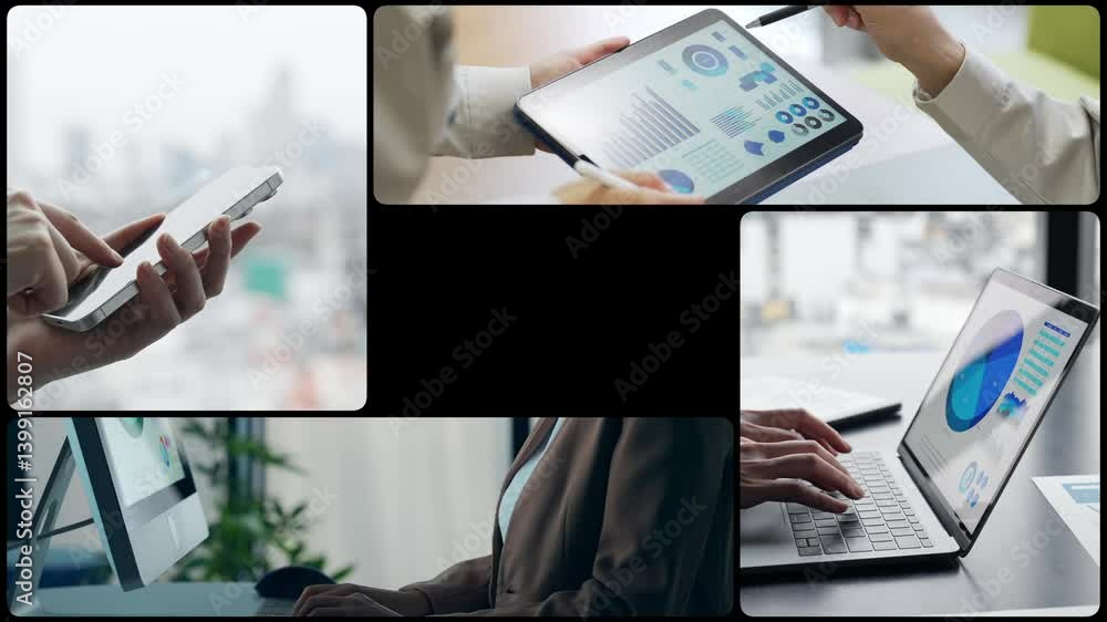 Poster Collage video showing various digital device usage scenes