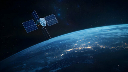 Satellite Orbiting Earth At Night