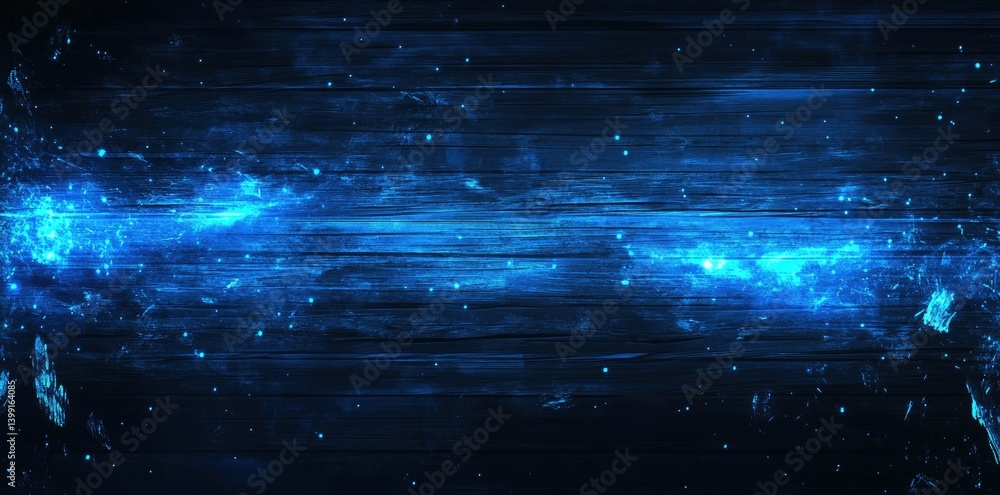 Poster a close-up view of dark wooden planks illuminated by blue light. creating an atmospheric and moody b