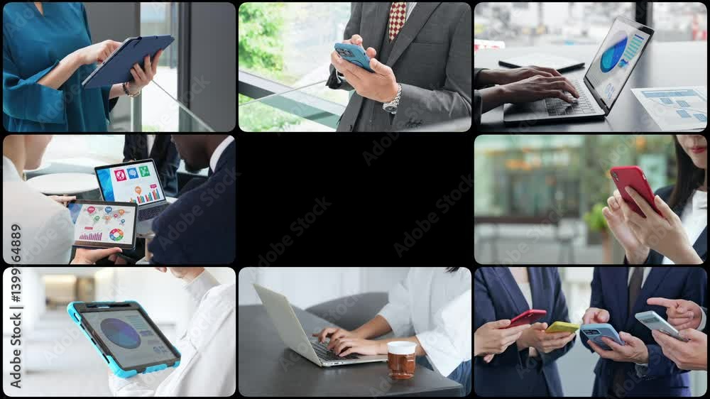 Poster Collage video showing various digital device usage scenes