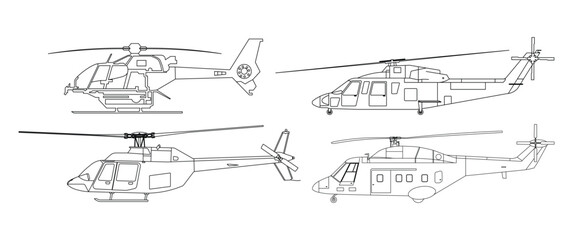 Obraz premium Helicopter set outline various angles