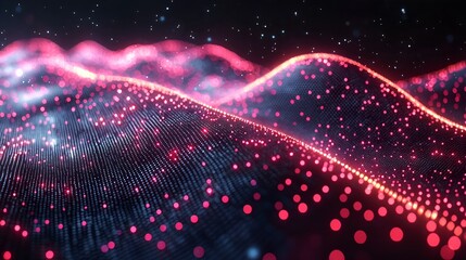 Obraz premium Pink and blue digital wave flowing in dark space