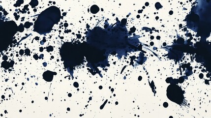 Obraz premium Dark Blue Ink Splatters on White Paper Background - Abstract Painting Texture