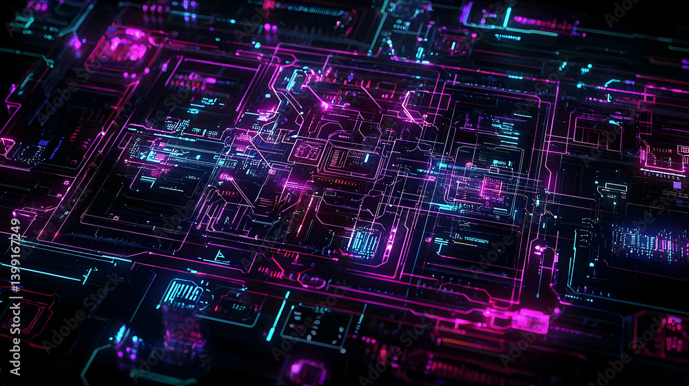 Poster abstract neon circuit pattern background