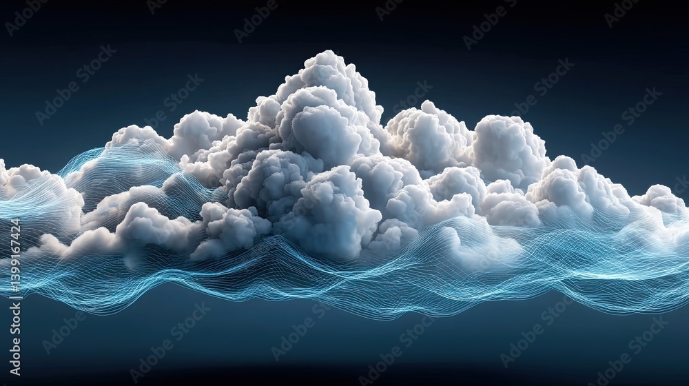 Poster digital cloud formation with abstract blue waves technology background cloud abstraction