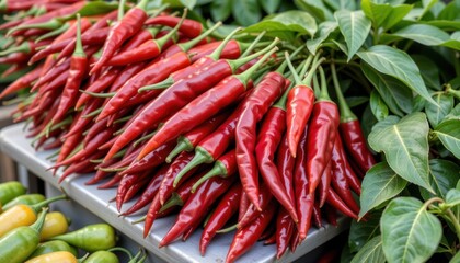 Harvesting red chilies local market food photography vibrant environment close-up spice and flavor