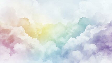 Fototapeta premium Pastel Rainbow Watercolor Cloudscape Texture Sky Background