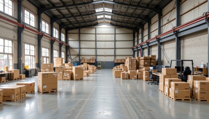 Efficient inventory management warehouse photography industrial setting wide-angle view business operations
