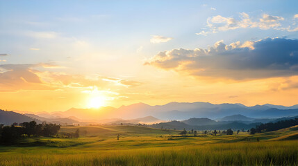 Fototapeta premium Golden Sunset Over Rural Landscape