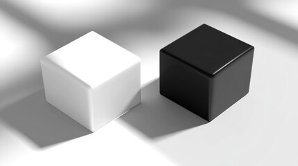 Two contrasting cubes, white and black, on a plain background.
