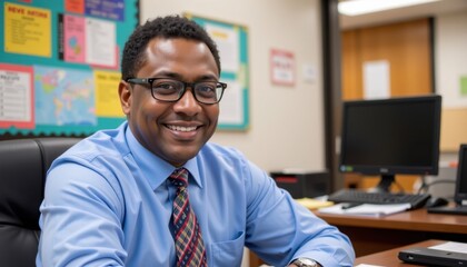 Obraz premium Engaging teacher discussing strategies in classroom urban school professional portrait bright environment close-up education
