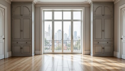 Empty room with city view