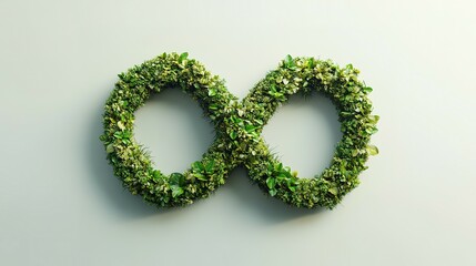 An infinity symbol crafted from vibrant green foliage.