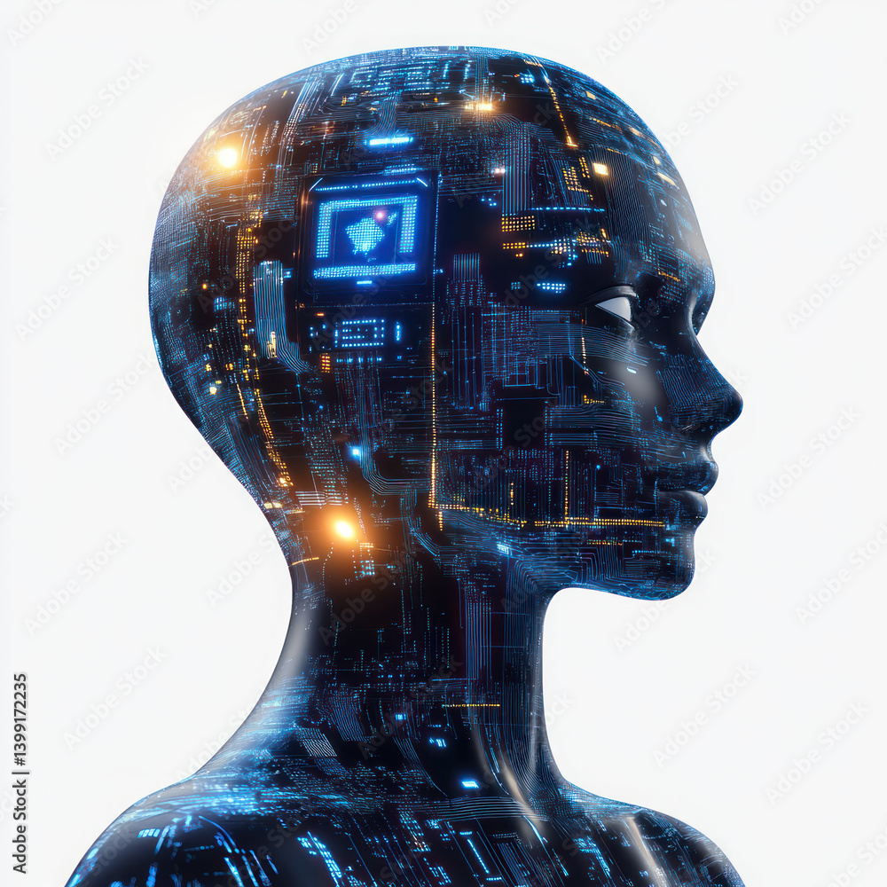 Poster human head with binary code