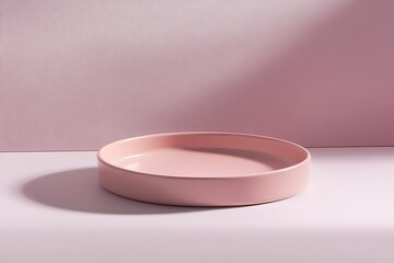Empty Pink Ceramic Tray Against a Pastel Background
