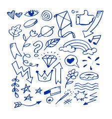 Vector illustration of Doodle cute for kid, Hand drawn set of cute doodles for decoration on white background.	