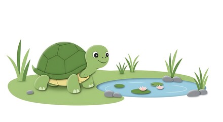 Obraz premium Little Turtle by the Pond