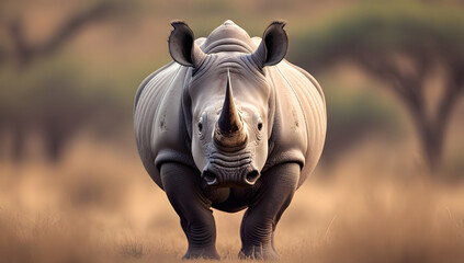 a majestic rhino isolated on blurred african natural background