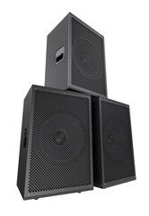 Obraz premium Triangular Stack of Black Concert Speakers in 3D render