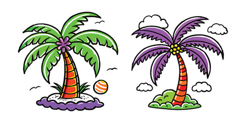 Palm Leaf Plates Design, black and white with coloring easter eggs silhouette under a tropical palm tree at sunset