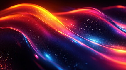 Fototapeta premium Abstract glowing wavy liquid, vibrant colors, dark background, digital art